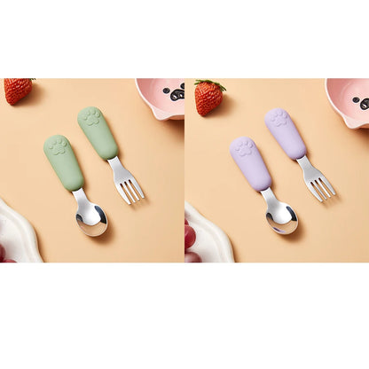 304 Stainless Steel Tableware Spoon Bears Paw Style Short Handled Fork Spoons, Learning to Eat, Small Auxiliary Training Spoons