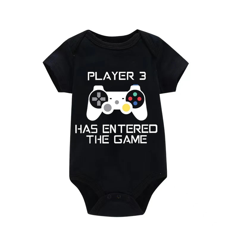 PLAYER 3 Newborn Romper Casual Short Sleeves Baby Boy Clothes Bodysuits Cartoon Graphic Toddler Girls Jumpsuits
