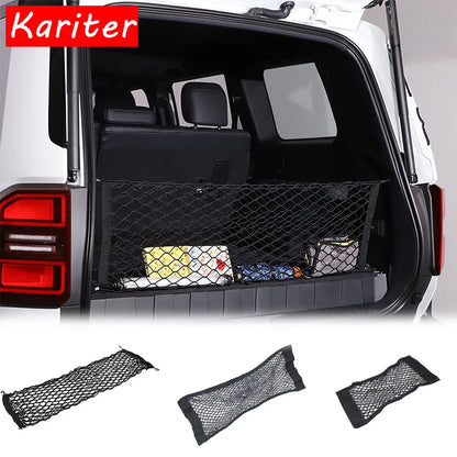 For Toyota Cruiser Prado 2024+ Car Back Rear Mesh Trunk Seat Elastic String Net Magic Sticker Universal Storage Bag Pocket Cage