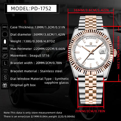 PAGANI DESIGN 2026 New Enamel Dial DD36 Luxury Silver Gold Automatic Watch For Men AR Sapphire crystal Mechanical Wristwatch Men