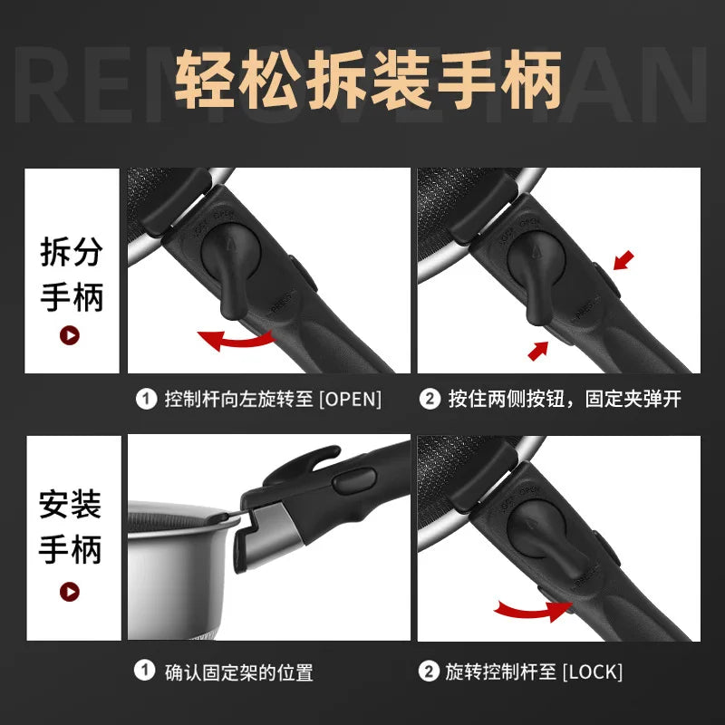 Detachable Handle 316 Stainless Steel Flat Bottomed Pan Outdoor Portable Non Stick Frying Pan Outdoor Cooking Utensils