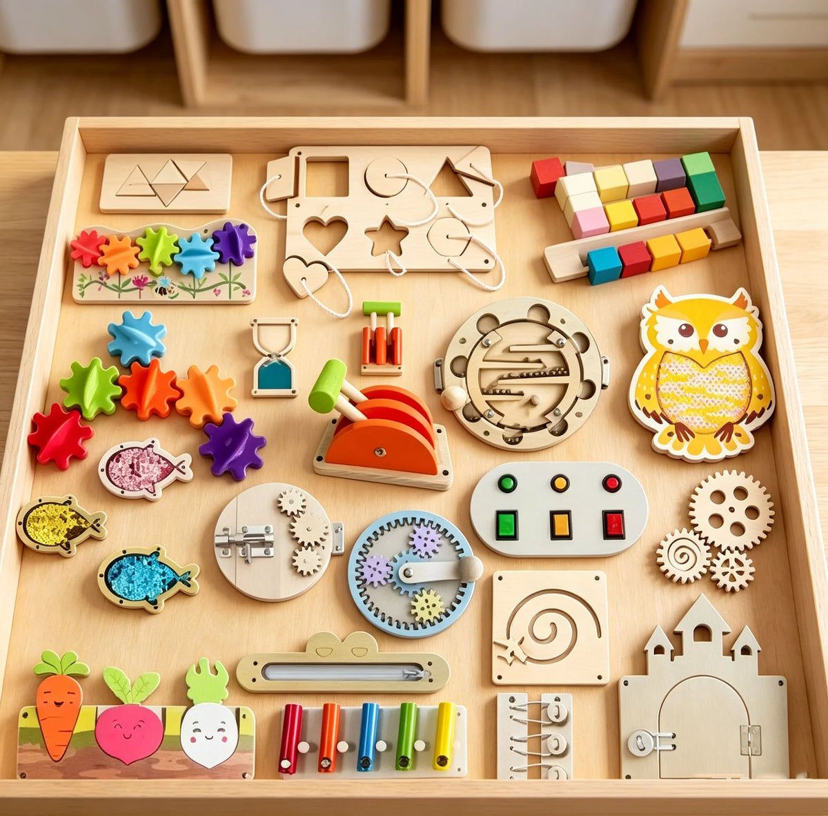 DIY Montessori Busy Board Accessories, Wooden Sensory Educational Toy, Fine Motor Skills & Cognitive Training Learning Toy for K
