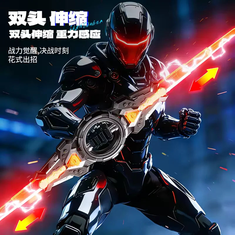 Fire spinning sword, double-edged light sword, children's toy sword, boy's double headed telescopic bearing, rotating knife, lum