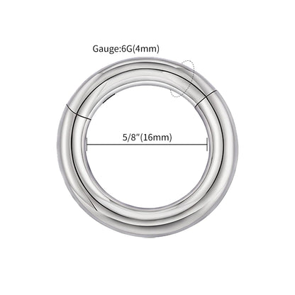 Right Grand ASTM F136 Titanium Large Gauge 6G 8G 10G Single Hinged Clicker Segment Hoop Ring Septum Nose Piercing