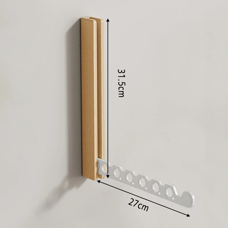 Wood Clothes Hanger  Wall Mounted Drying Rack, Collapsible Design, and Invisible Clothing Organizer for Efficient Space Saving