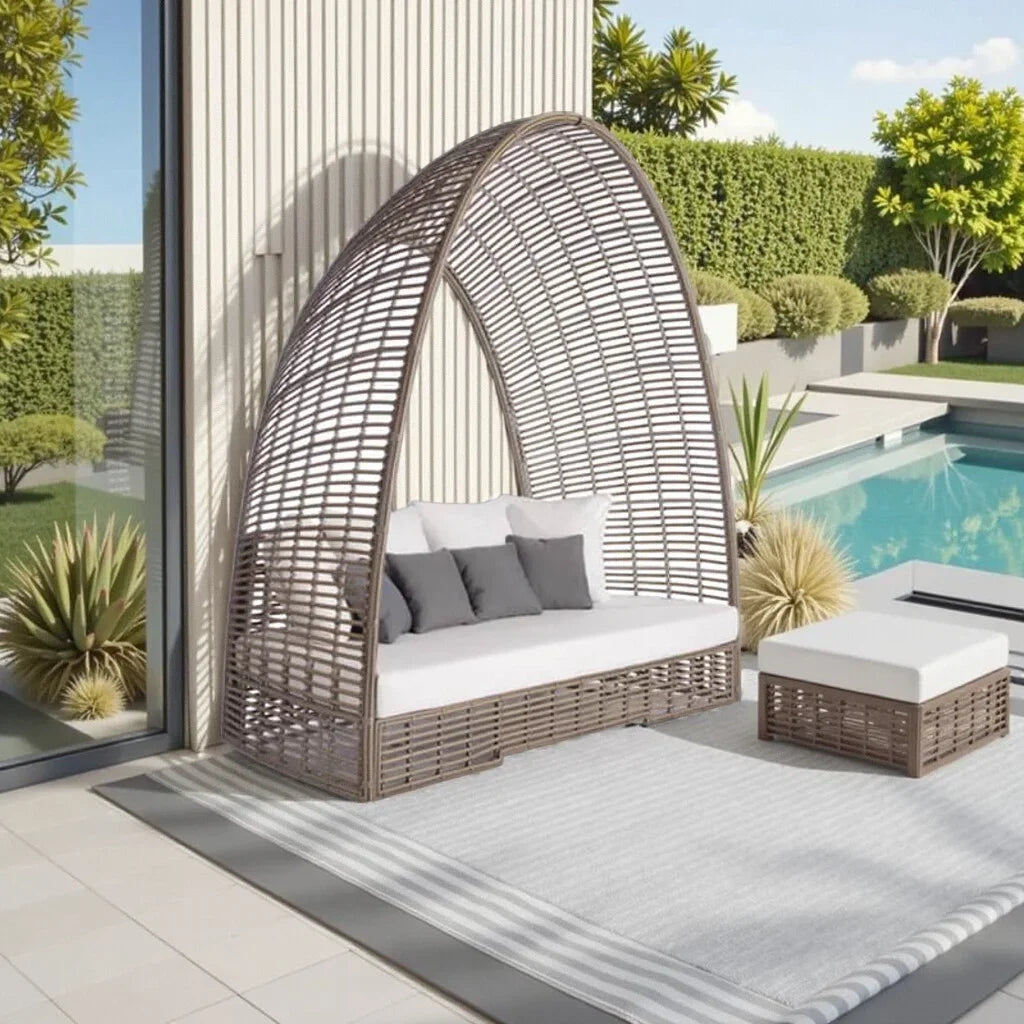 ABB  outdoor rattan bed round bed recliner Internet celebrity bed and breakfast garden hotel villa courtyard sofa