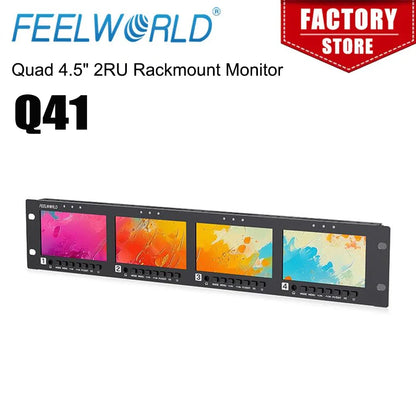 FEELWORLD Q41 Quad 4.5' 2RU Rackmount Monitor 3G-SDI 4KHDMI AV Input and Output 1280x720 Pixels