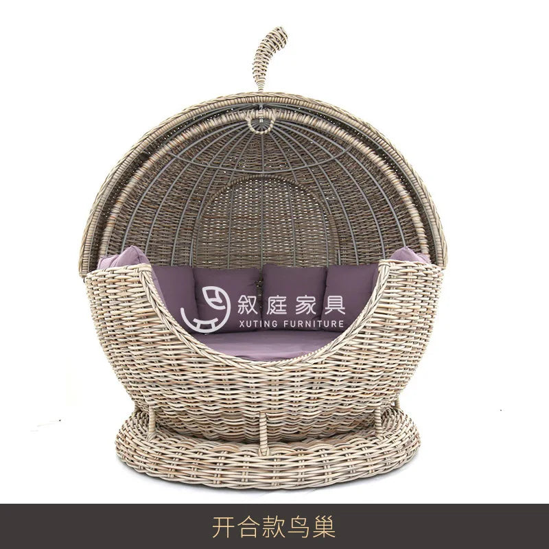 Outdoor rattan sofa combination woven bird's nest rattan sofa chair sun room courtyard leisure rattan terrace bed
