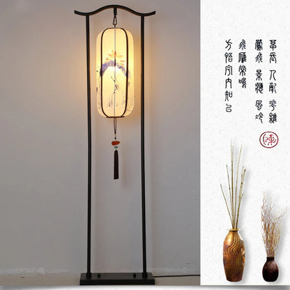 Chinese Classical Lantern Floor Lamps Fabric Standing Lights Living Room Bedroom Bedside Lighting Fixtures Luminaire Home Decor