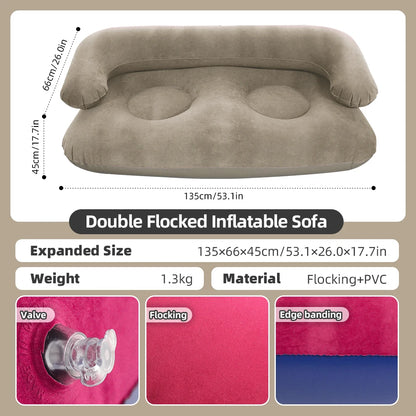 Inflatable Double Sofa 2 Person Air Couch Thickened PVC Flocking Portable Foldable Lazy Sofa Waterproof Inflatable Lounger