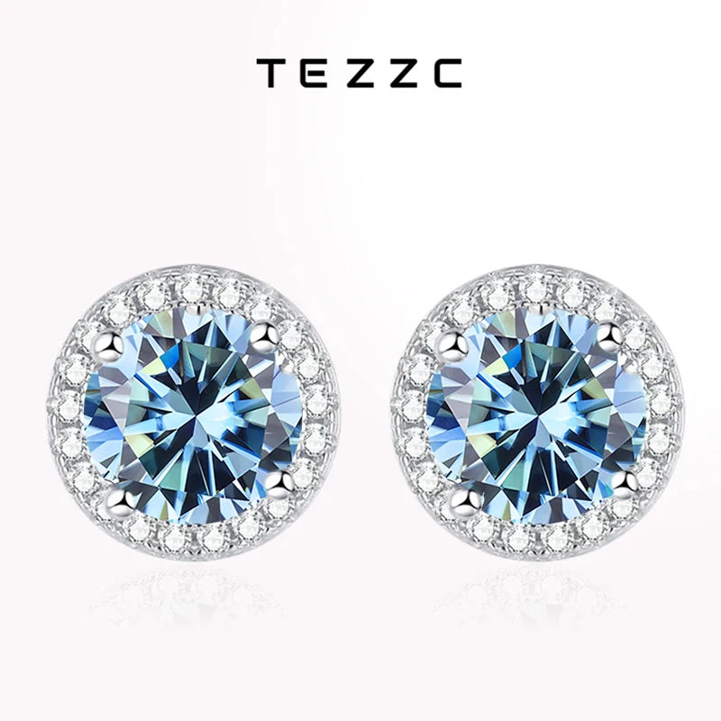 Tezzc Moissanite Stud Earrings for Women 925 Sterling Silver Green Blue Pink Red Black Blue Sparkling Moissanite Studs Earring