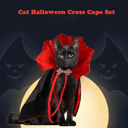 Spooky Vampire Halloween Costume for Cats - Couture Cloak & Hat Set, Perfect for Pet Party & Festival Clothes