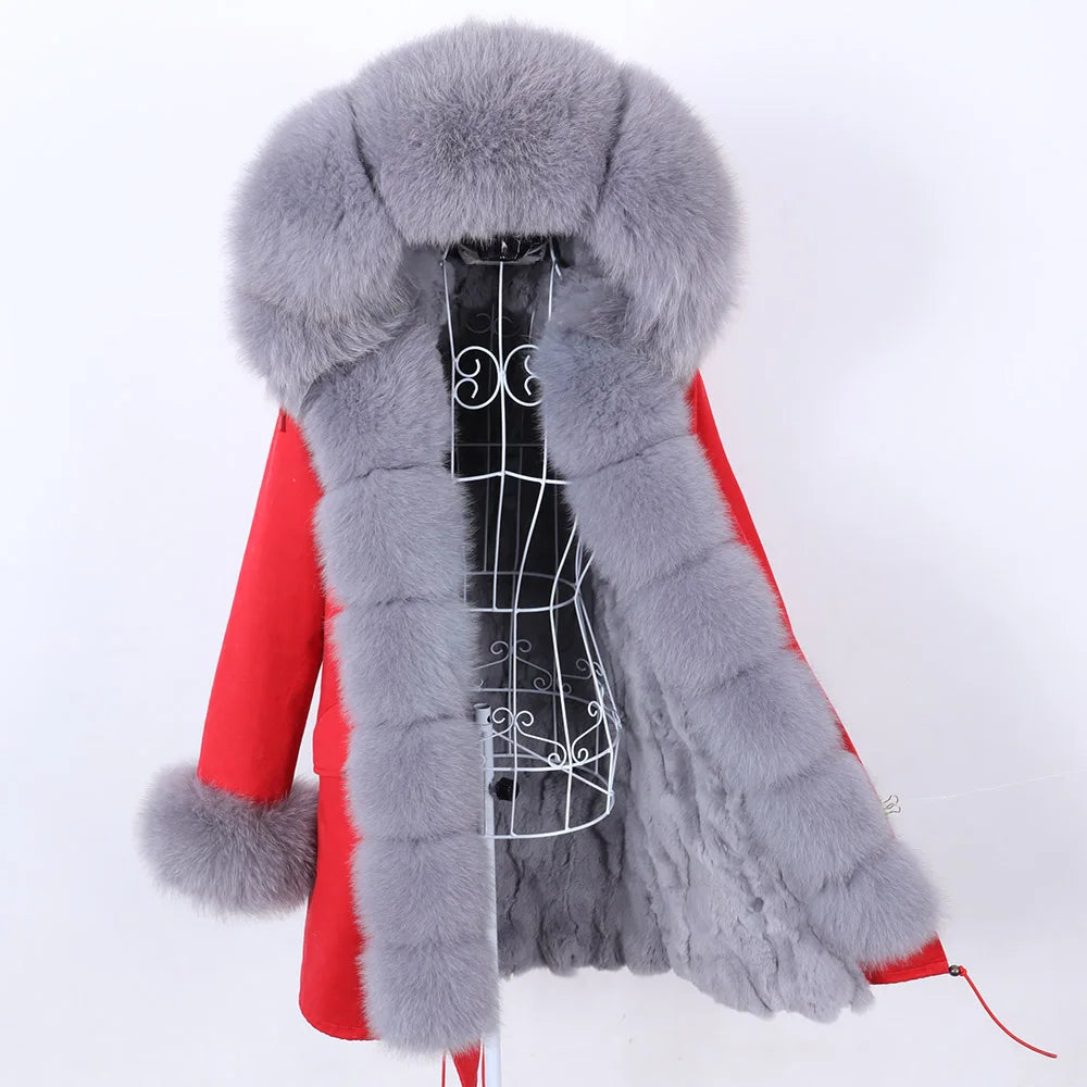 2026 Maomaokong Women's Winter Coats Rabbit Lining Jacket Natural Real Raccoon Fur Collar Parka Fox Fur Long Female Clothing