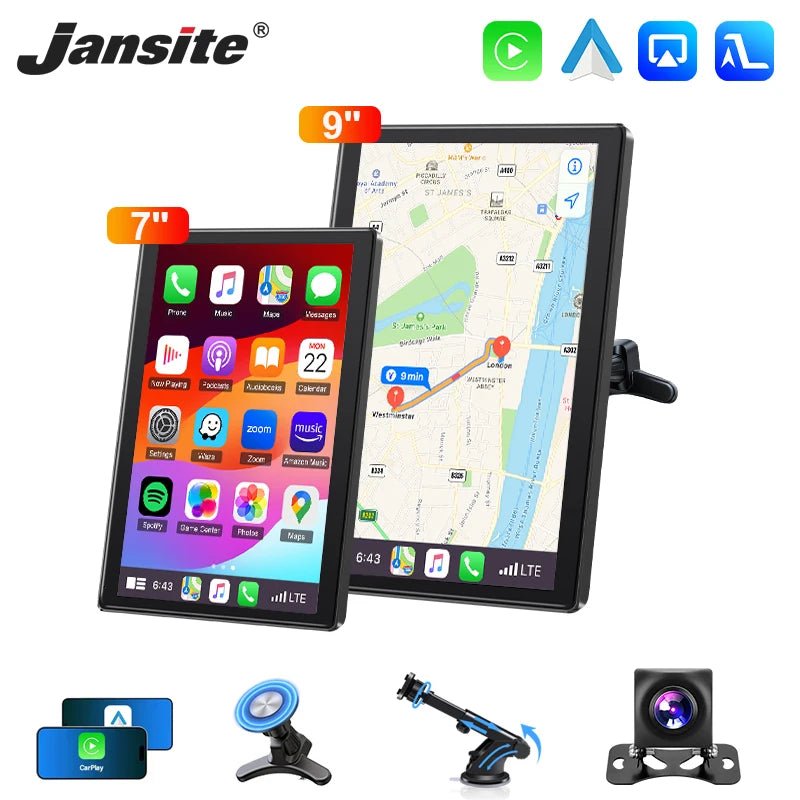 Jansite 9" Vertical Screen Car Radio Multimedia Video Player Wireless Carplay Android Auto Magnetic bracket Car Monitors GPS