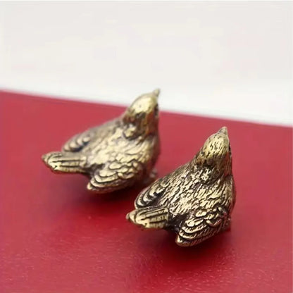 1/2pcs Vintage Ornaments Mini Vintage Brass Bird Statue Retro Sparrow Figurines Small Animal Sculpture for Living Room Bedroom H