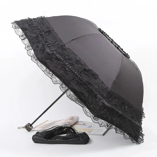 Vintage Lace Parasol Foldable Gothic Lolita Umbrella Rain Anti-uv Protection Sunblock Umbrella Dome Photo Props Girls Parasol
