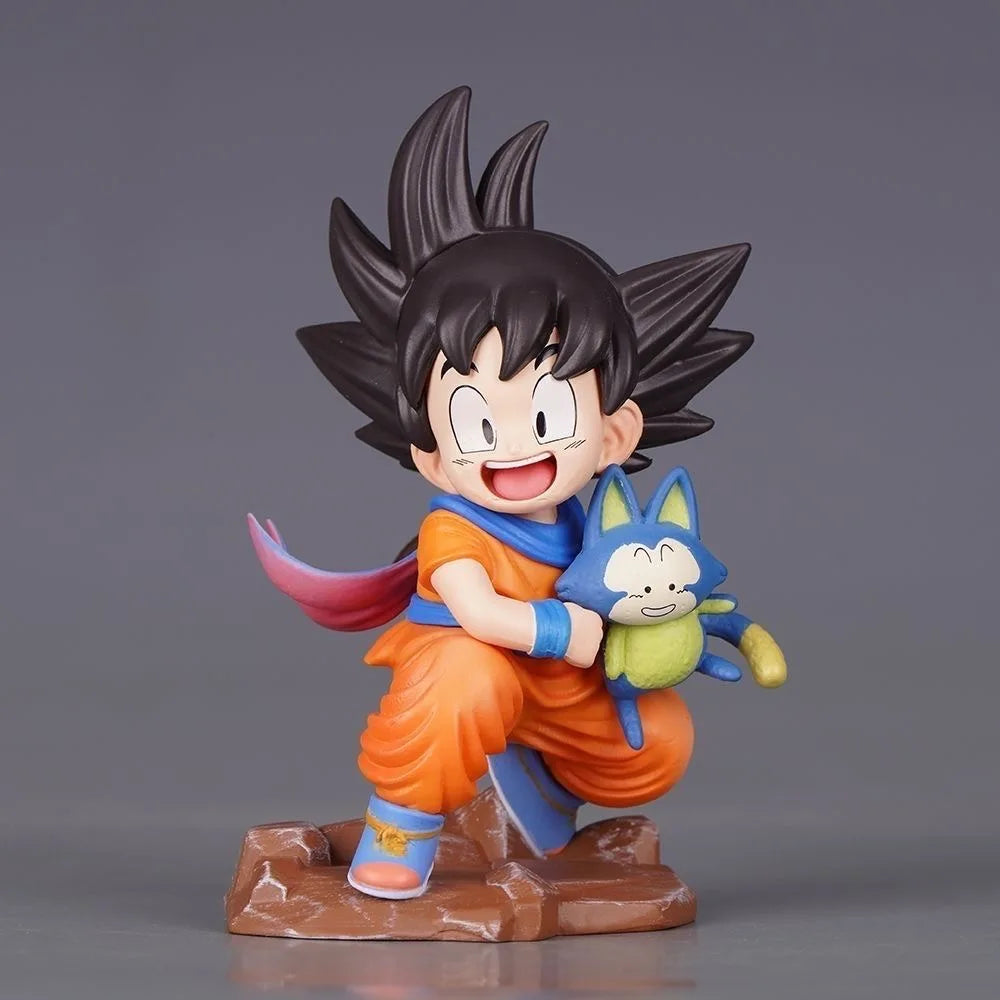 10cm/3.94in Anime Dragon Ball Childhood Little Goku Hugs Puer Action Figures Pvc Desktop Ornamen Collection Model Toys Gifts