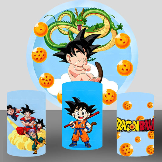 Dragon Ball Goku Round Backdrop Covers Birthday Party Baby Shower Boys Cylinder  Cover Photography Custom Decoration Photo Booth