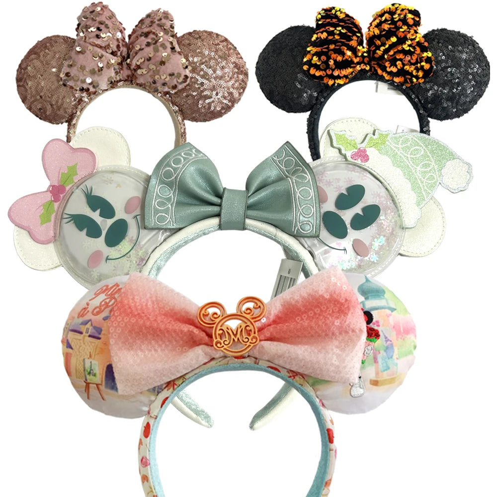 2025 Disney Solid Color Minnie Mouse Ear Headband Large Sequin Hairbands Party Christmas Halloween Cosplay Costume for Girls