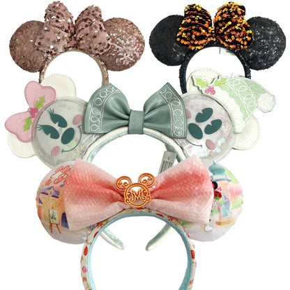 2025 Disney Solid Color Minnie Mouse Ear Headband Large Sequin Hairbands Party Christmas Halloween Cosplay Costume for Girls