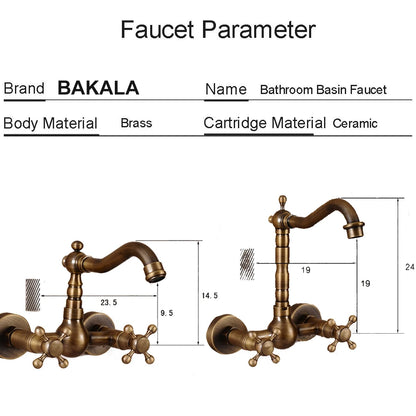 Wall Mounted Two Handles Antique Brass Finish Kitchen Sink Bathroom Basin Faucet Mixer Tap GZ8118