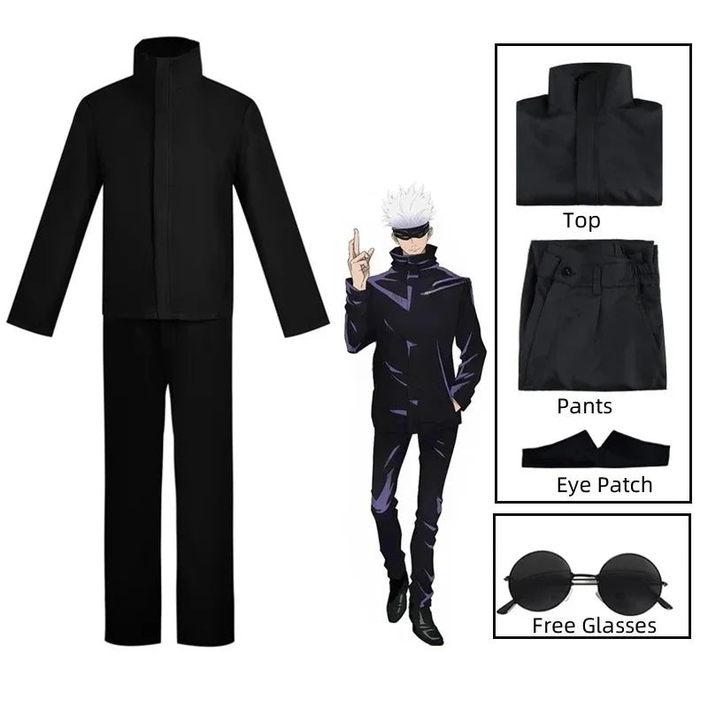 Anime Jujutsu Kaisen Gojo Satoru Cosplay Costume Eye Patch Wigs Glasses Suit Halloween Costumes for Men