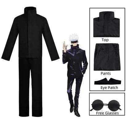 Anime Jujutsu Kaisen Gojo Satoru Cosplay Costume Eye Patch Wigs Glasses Suit Halloween Costumes for Men