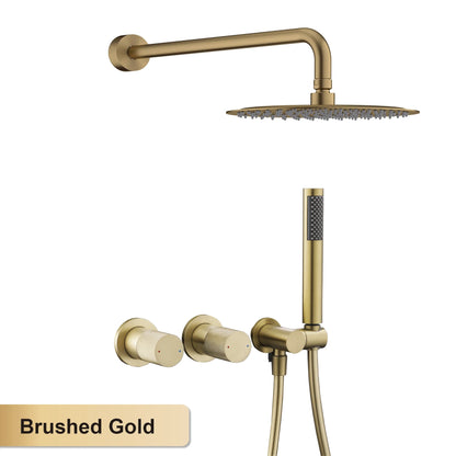 Luxury Bathroom Brass Gun Grey Wall-Mounted Shower System 2 Function Embedded Bath Mixer Tap Dual Spray Rainfall/Handheld