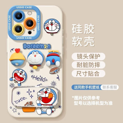 Ussid Case Phone Case Cartoon Doraemon With Mirror Lanyard Kickstand Cute Aesthetic For Iphone 17 16 Pro Max 15 14 13 12
