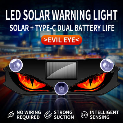 Solar Wireless Car LED Demon Eye Decorative Light Dynamic Eyes Windshield Rear Window Warning Atmosphere Lamp Auto Accessory