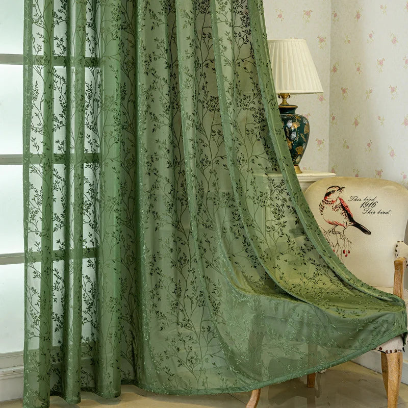 1pc European Style Curtain Sheer Panel For Living Room, Bedroom, Jacquard Simple European Style Green Curtain, Home Decor