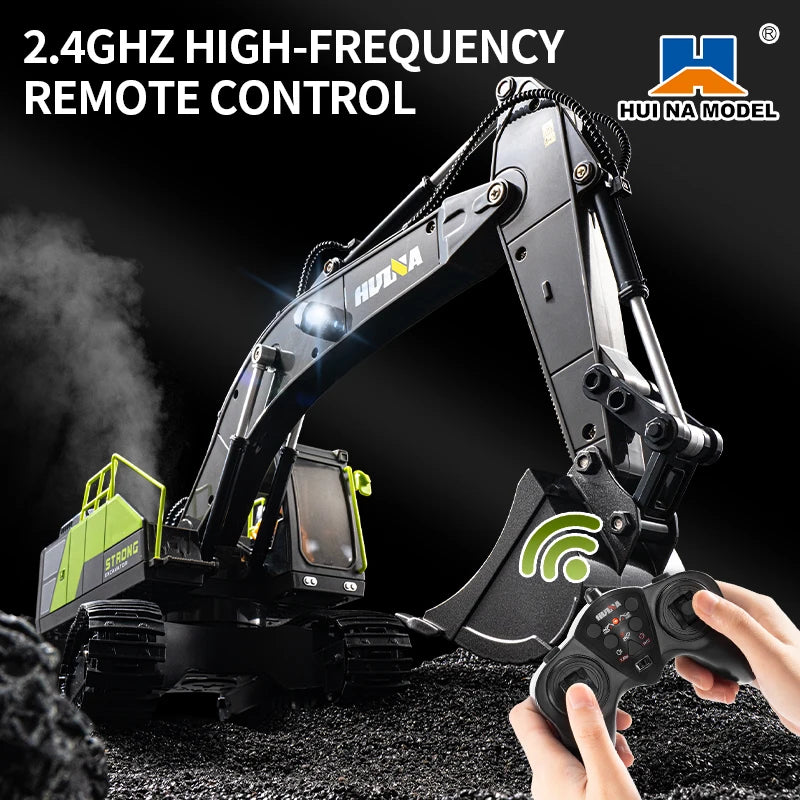 Huina 1661 339D 13-channel R/C Excavator 1/18 Remote Controlled Car Alloy Bucket Digging Smoking Truck Vehicles Model For Gifts