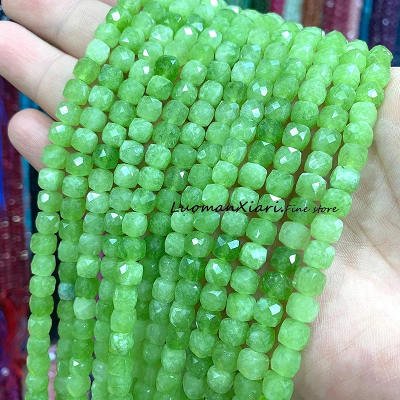 Natural Stone 7-8MM Faceted Square Lapis Lazuli Loose Cube Spacer Beads for Jewelry Making Diy Earrings Bracelets Accessories