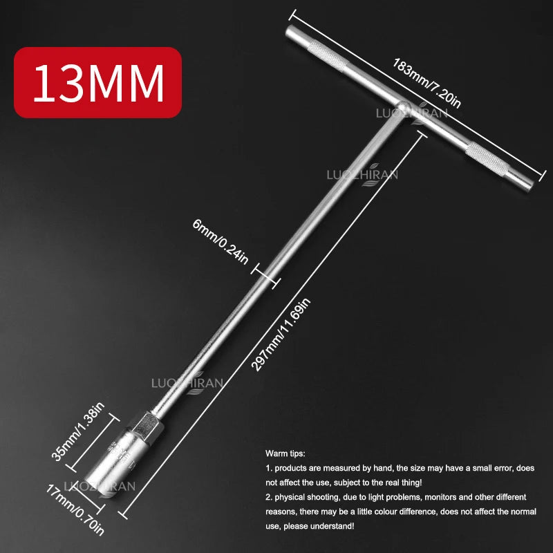 6-19mm T-Handle Socket Wrench Extended Hex Spanner Industrial Grade T-Shape Hand Tool for Car Bike Machinery Repair Household