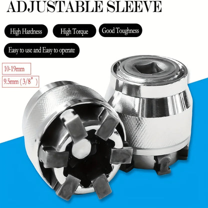 Universal Multifunctional Wrench Socket Sleeve Converter for 3/8" Drive Wrench, 10-19mm Adjustable Socket Adapter Wrench