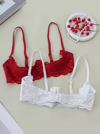 2PCS Women's Lace Open Cup Underwear, Soft, Skin friendly, Breathable, Sexy Underwear Anti sagging Bra