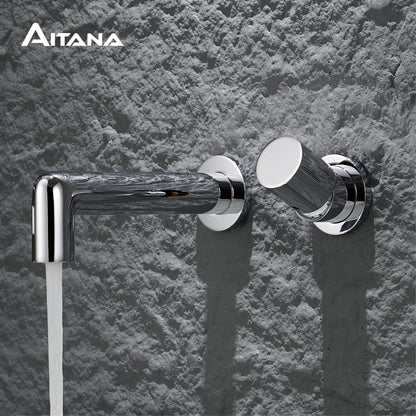 AITANA Luxury Chrome Brass Wall Mounted Bathroom Faucet Simple Design Embedded Single Handle Hot and Cold Water Basin Faucet