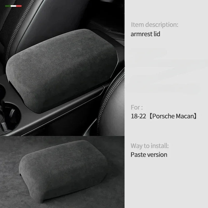 Alcantara Suede Wrapping Car Adhsive Armrest Cover Storage Lid Box Panel Trim For Porsche Macan 2018 2019 2020 2021 2022