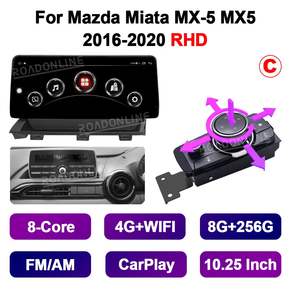 10.25 Multifunction 4-Way Motion Joystick For Mazda Miata MX-5 MX5 ND 2016-2020 Car Multimedia Player GPS Stereo Radio Head Unit