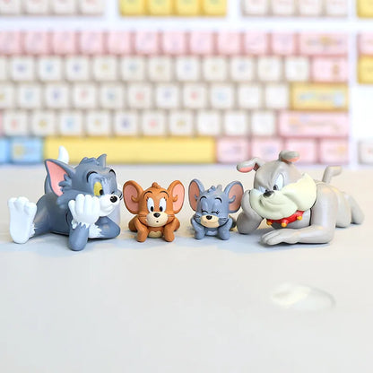 4pcs/Set Cute Tom Jerry Tuffy Spike Kawaii Lying Cartoon Figures Cake Topper Anime Toy Car Ornament Desktop Decor Birthday Gifts