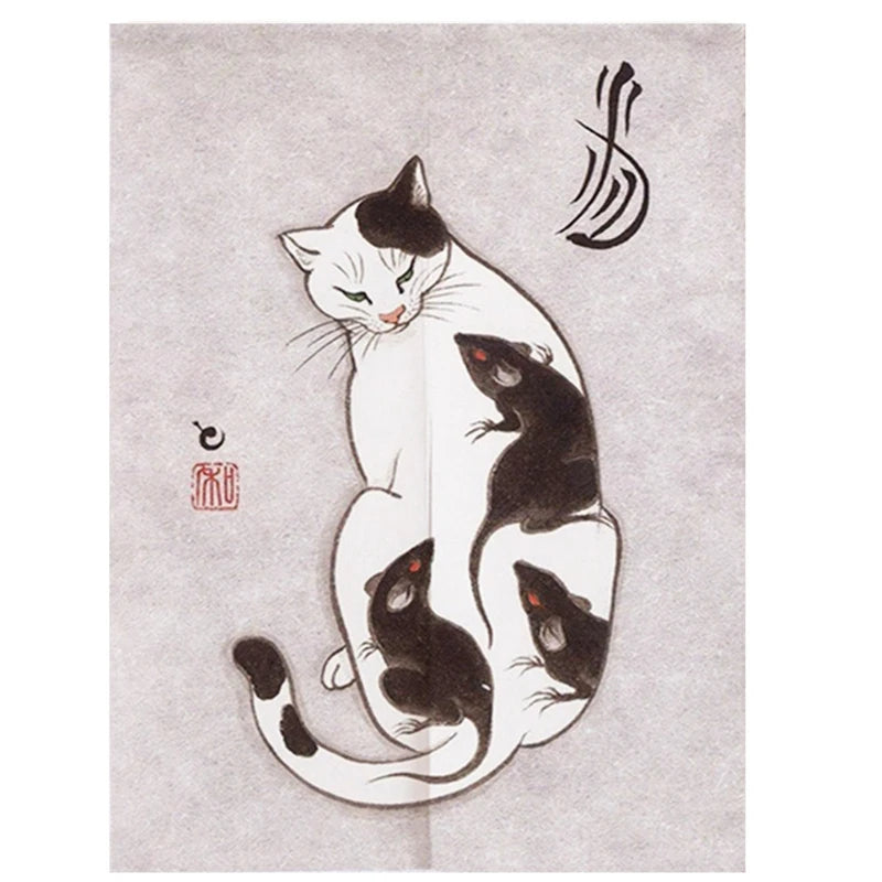 Japanese Ukiyo-e Tattoo Cat Noren Door Curtain Printed Doorway Curtain Kitchen Bedroom Entrance Decoration Hanging Half-Curtains