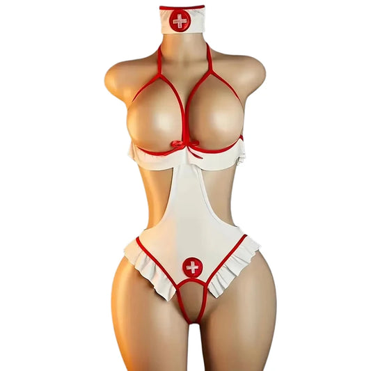 Sexy Nurse Halloween Costume for Women Adult Exotic Role Play Lingerie Set