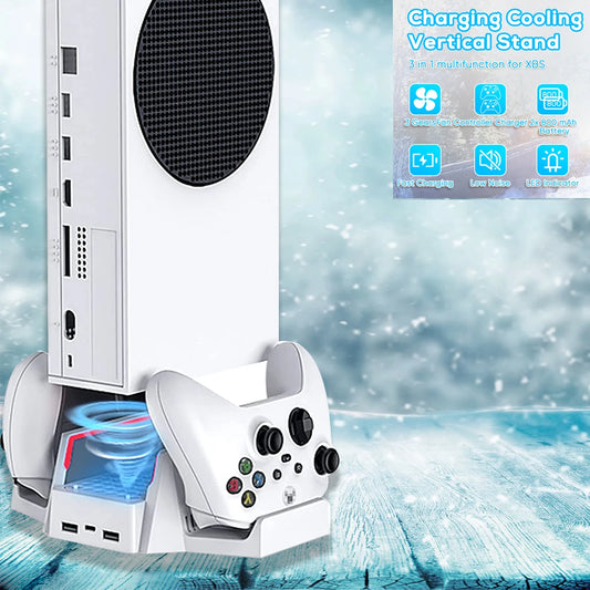 Cooling Stand for Xbox Series S with Dual Cooling Fan Dual Controller Charging Dock with LED Indicator and Extra Two 800mAh Rec