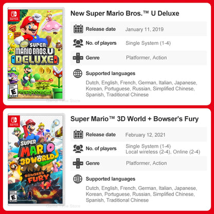 Super Mario Nintendo Switch Games Mario Bros Wonder Kart 8 RPG Mario Strikers Odyssey 3D World Fury U Deluxe Party Superstars