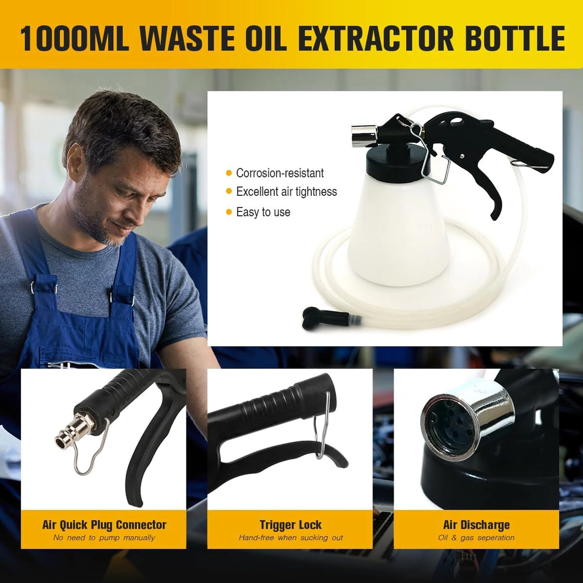 2026 NEW Pneumatic Brake Fluid Bleeder Tool Kit with Extractor and Refill Bottle 1L Vacuum Brake Oil Change Set with Adapters