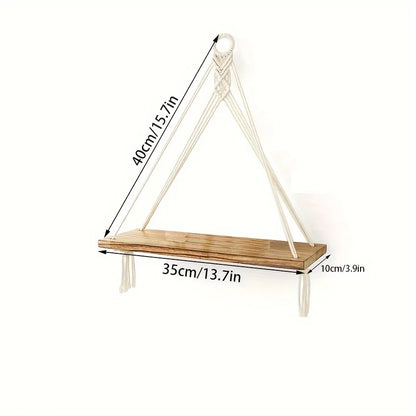 2pcs, Handmade Woven Hangers, Bohemian Wall Decor Wooden Floating Storage Shelves, Display Racks for Hanging Plants And Photos