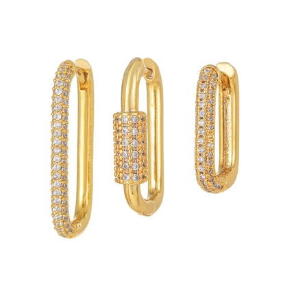 14K Gold-Plated Rectangular Zircon Earrings for Women Fashion High-Quality Geometric Three-Piece Earring Set Jewelry Accessories