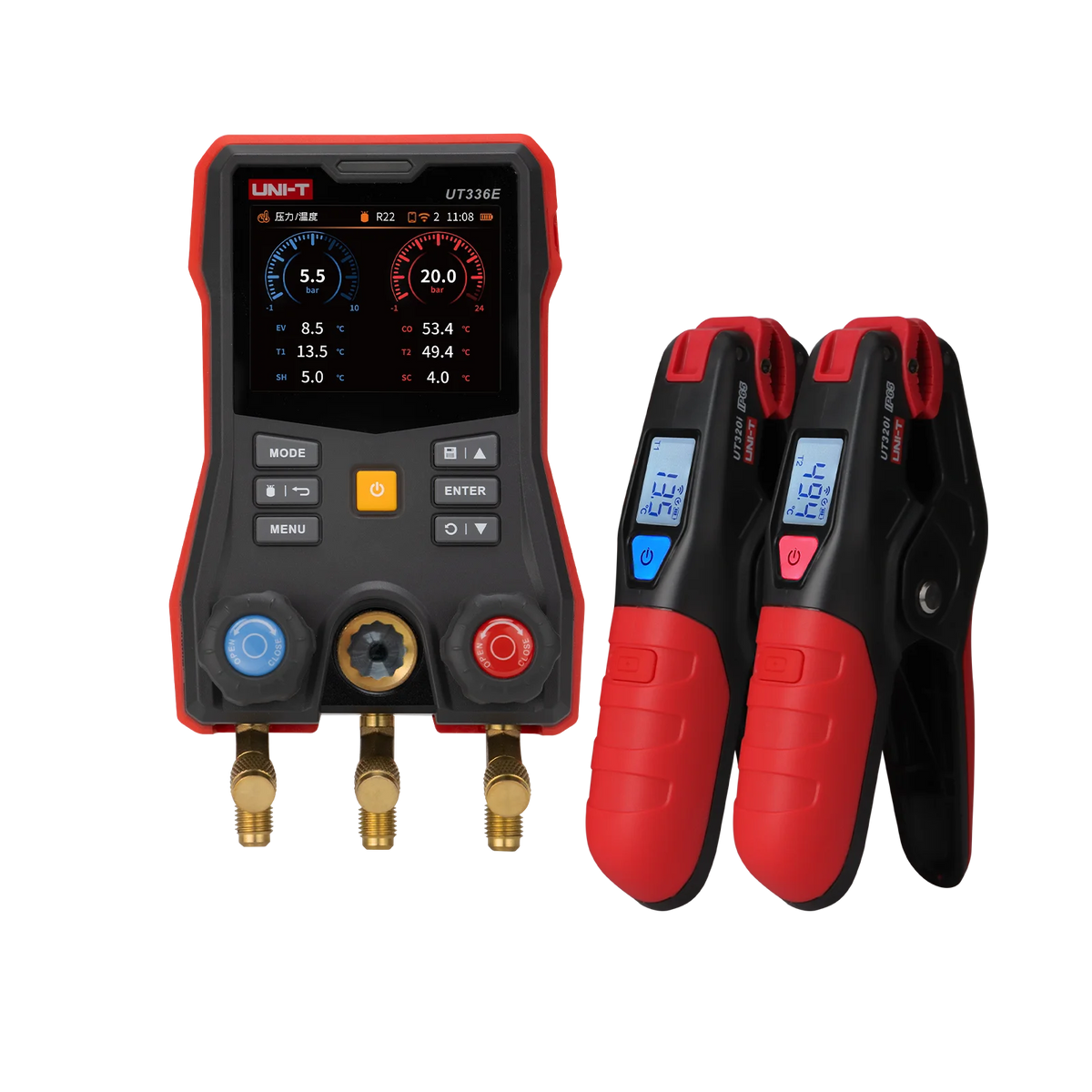 UNI-T UT336E KIT Digital Manifold Gauge With 2PCS UT320I Wireless Temperature Clamps Auto Air Conditioner Refrigerant Pressure