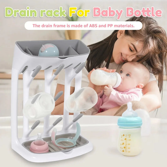 Baby Bottle Drying Rack, Space-Saving Countertop Organizer with Detachable Tray, Multipurpose Holder for Baby Bottles, Cups and