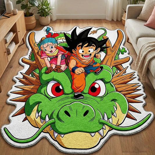Dragon Ball Shenron Adventure Carpet – Playful Mat: Cute Goku & Bulma Design Cozy Accent for Anime-Themed Room Spaces